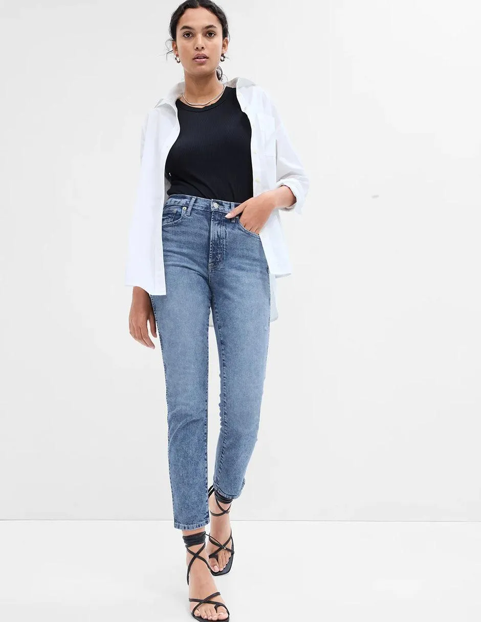 Jeans slim deslavado corte cintura para mujer