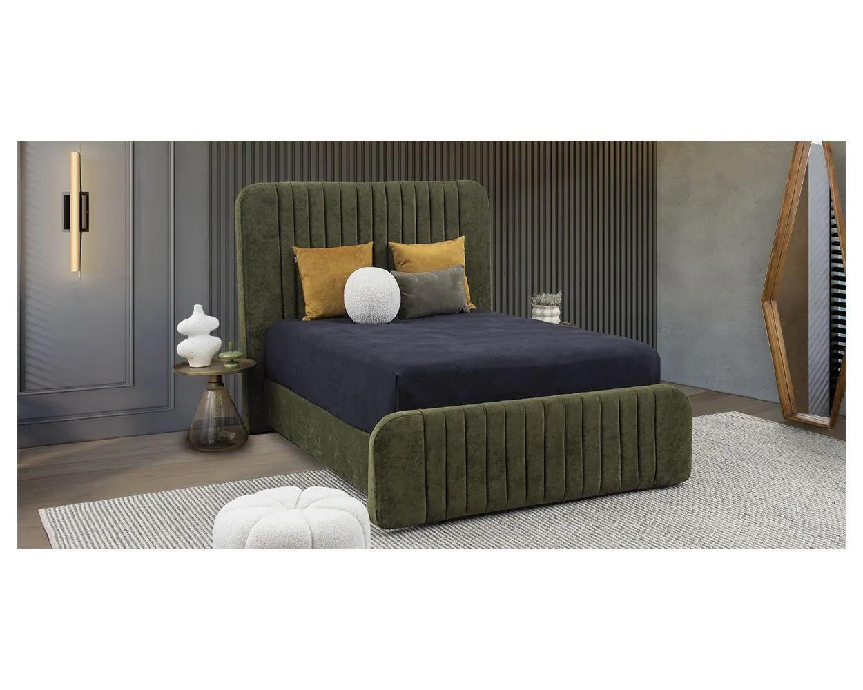 Cama Matrimonial Iris Verde Oliva