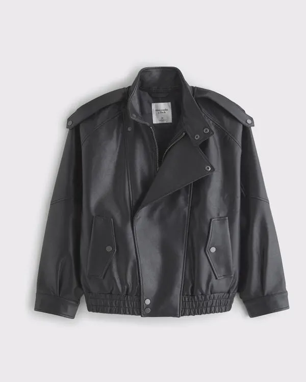 Relaxed Mockneck Vegan Leather Bomber Jacket