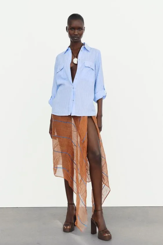 CAMISA CON LINO MANGA REMANGADA