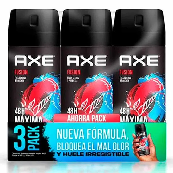 Desodorante Axe en aerosol bs fusion 3 piezas de 97 g