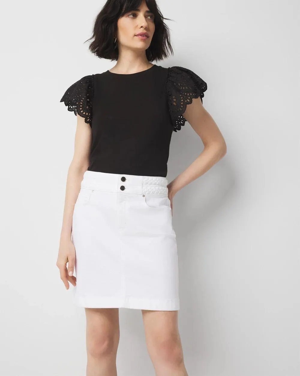 Eyelet Sleeve Crewneck Tee