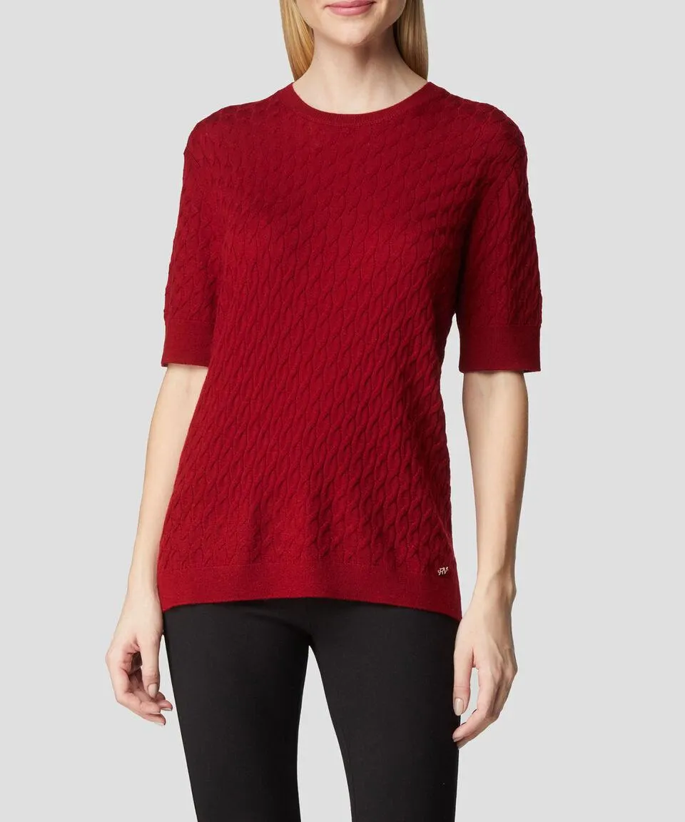 Blusa de punto lisa manga corta Mujer