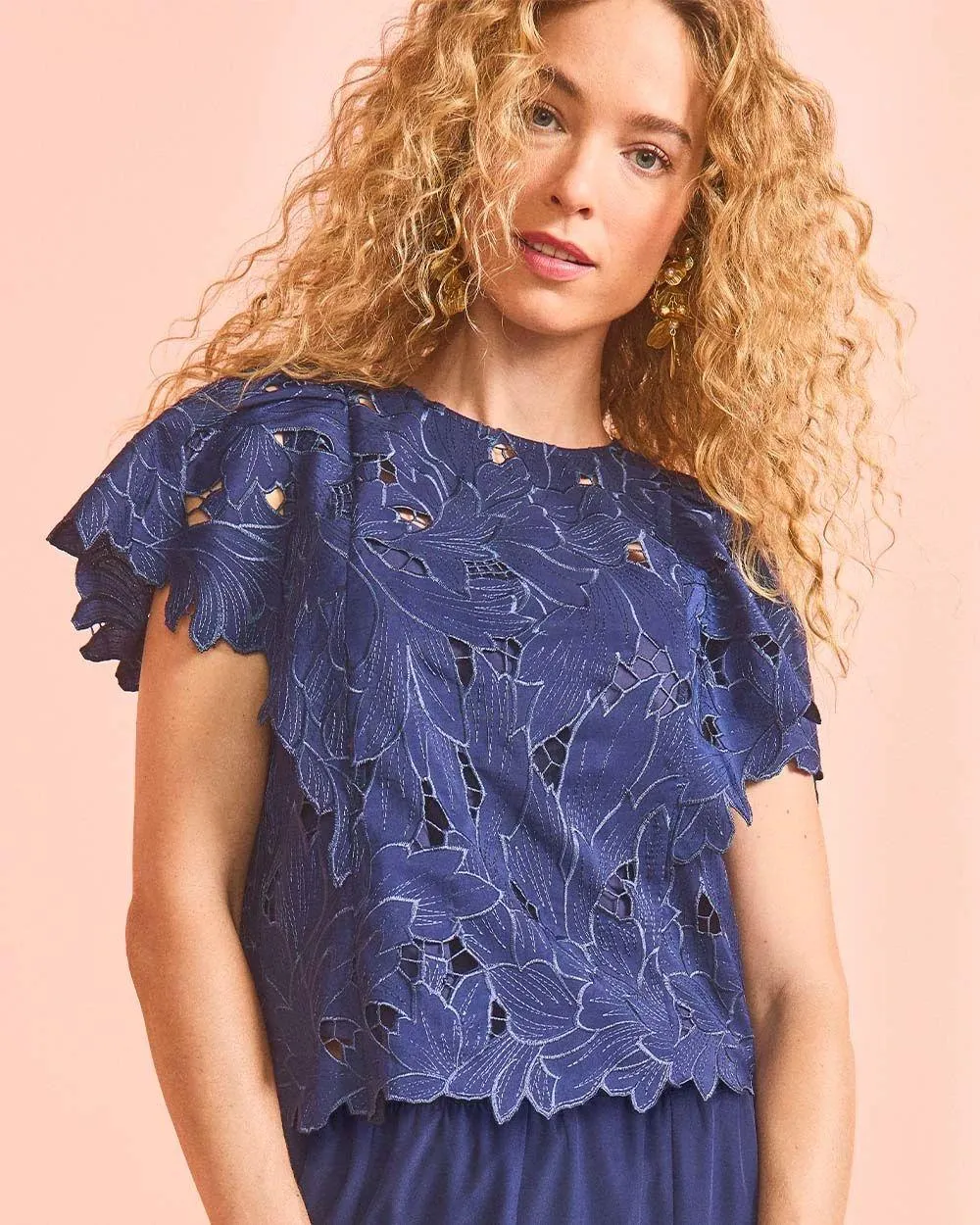 Lace Detail Flutter Sleeve Top