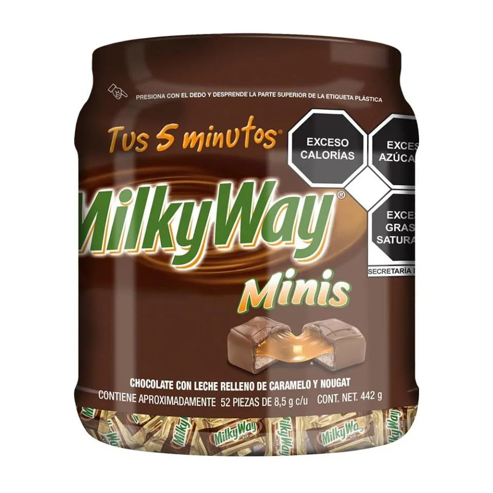 Chocolate con leche Milky Way minis rellenos de caramelo y nougat 52 pzas de 8.5 g c/u