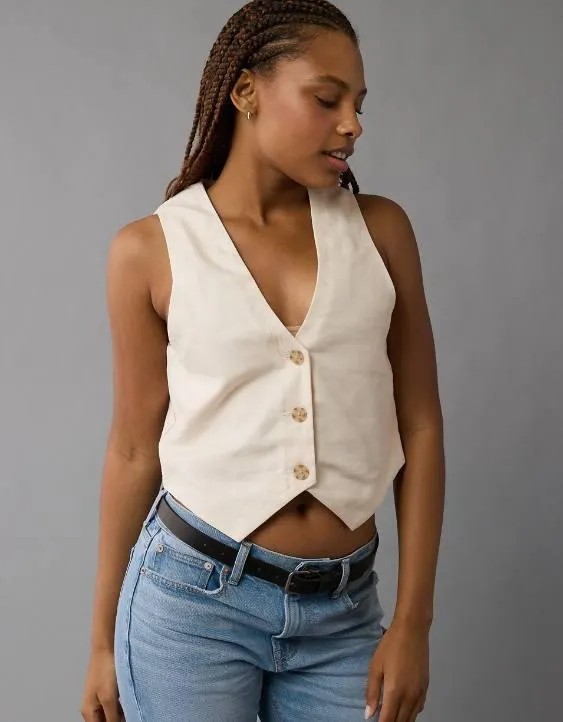 AE Chaleco de Mezcla de Lino