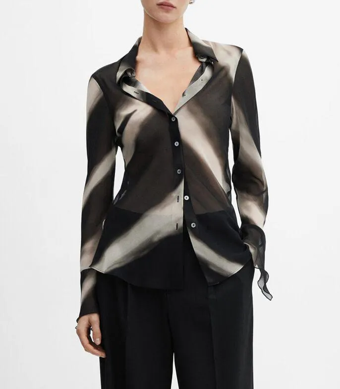 Camisa estampada manga larga Mujer