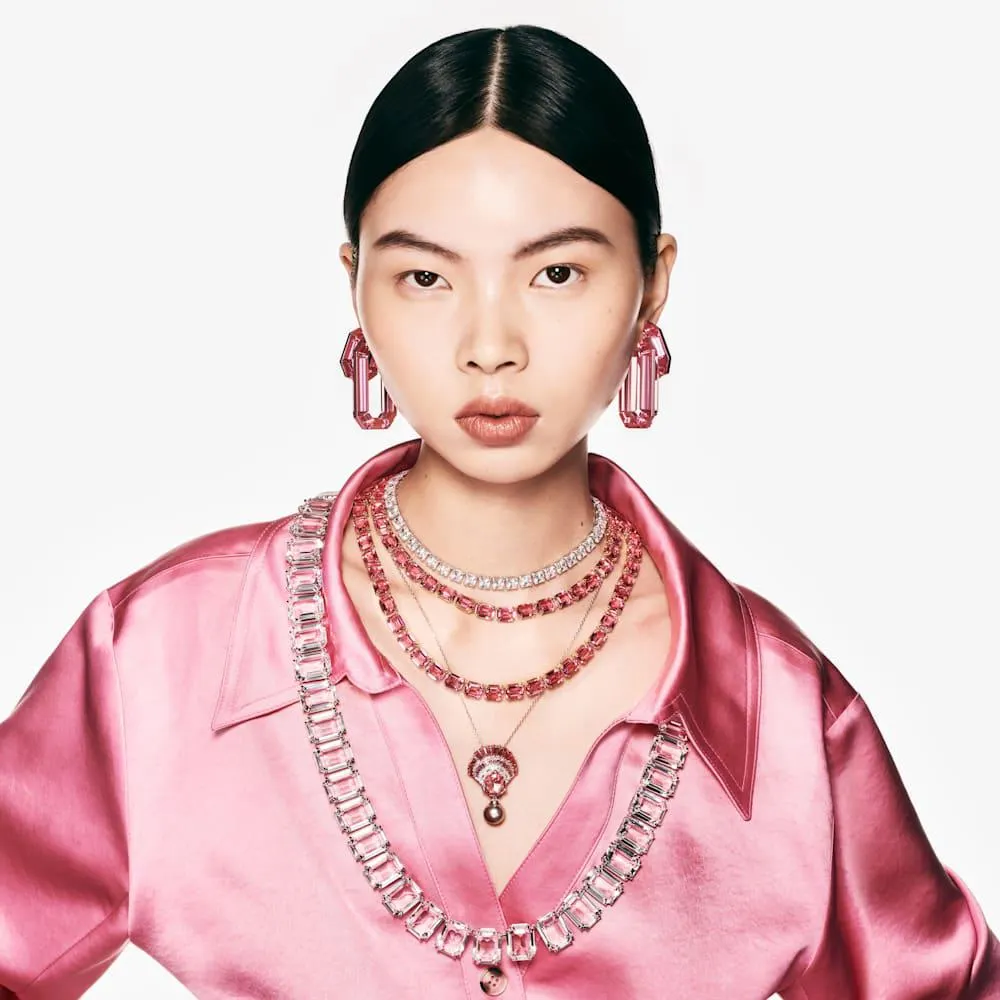 Collar Millenia, Talla octogonal, Rosa, Recubrimiento tono oro