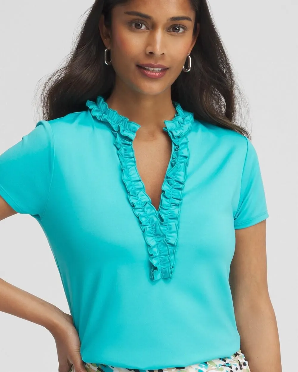 Zenergy UPF Blue Ruffle Neck Top