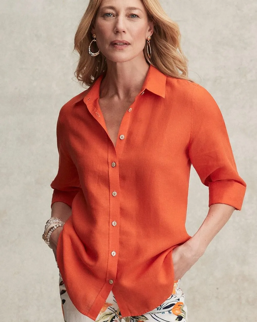 No Iron™ Linen 3/4 Sleeve Shirt