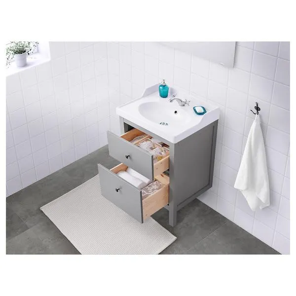 Mueble de lavabo con 2 cajones, gris/Runskär grifo,