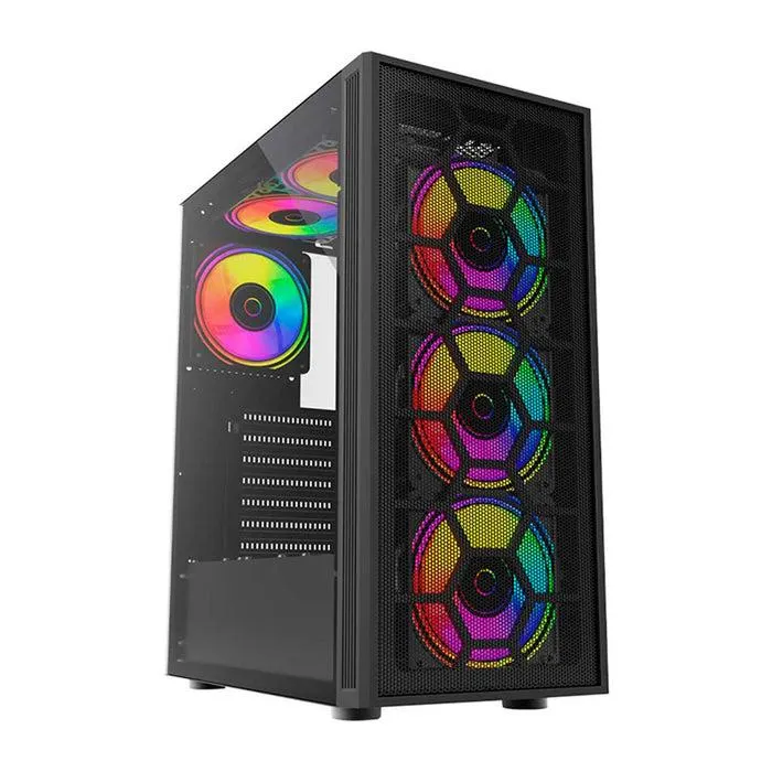 Gabinete Gamer BALAM RUSH DRAGONFLY II MESH GM740 ATX Media Torre 4 Fan RGB Cristal Templado USB 3.0 Negro BR-935982