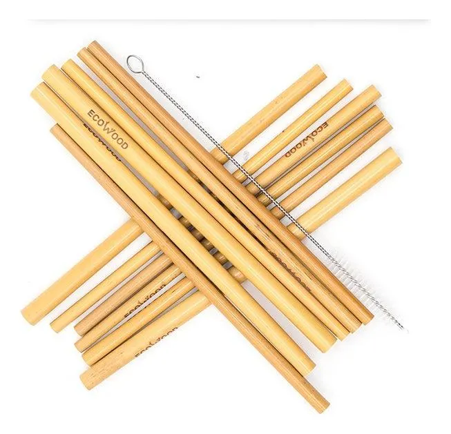 Ecowood Set 12 Popotes Bambú Ecológicos De Calidad + Limpia Pipas