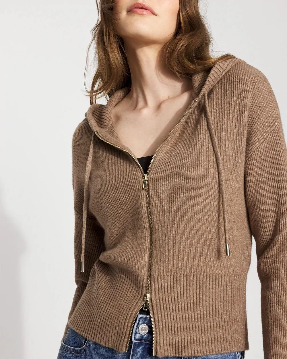 Rib Knit Zip Hooded Sweater Jacket