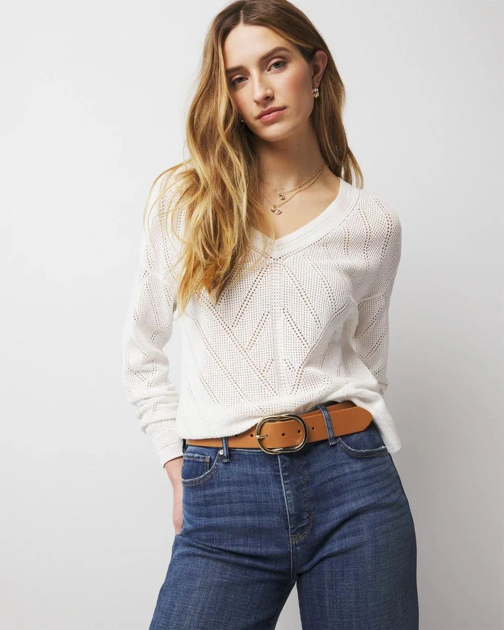 Novelty Stitch V-Neck Sweater