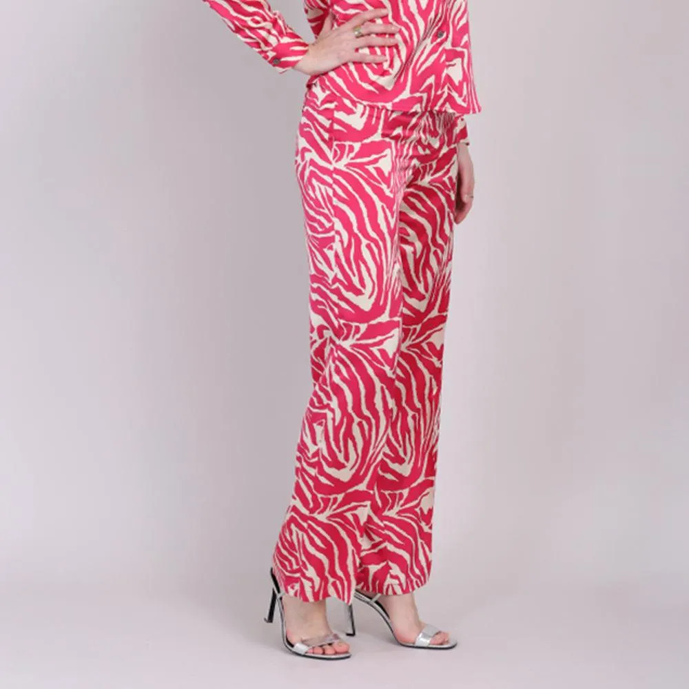 Pantalón Animal Print Contraste Rosa