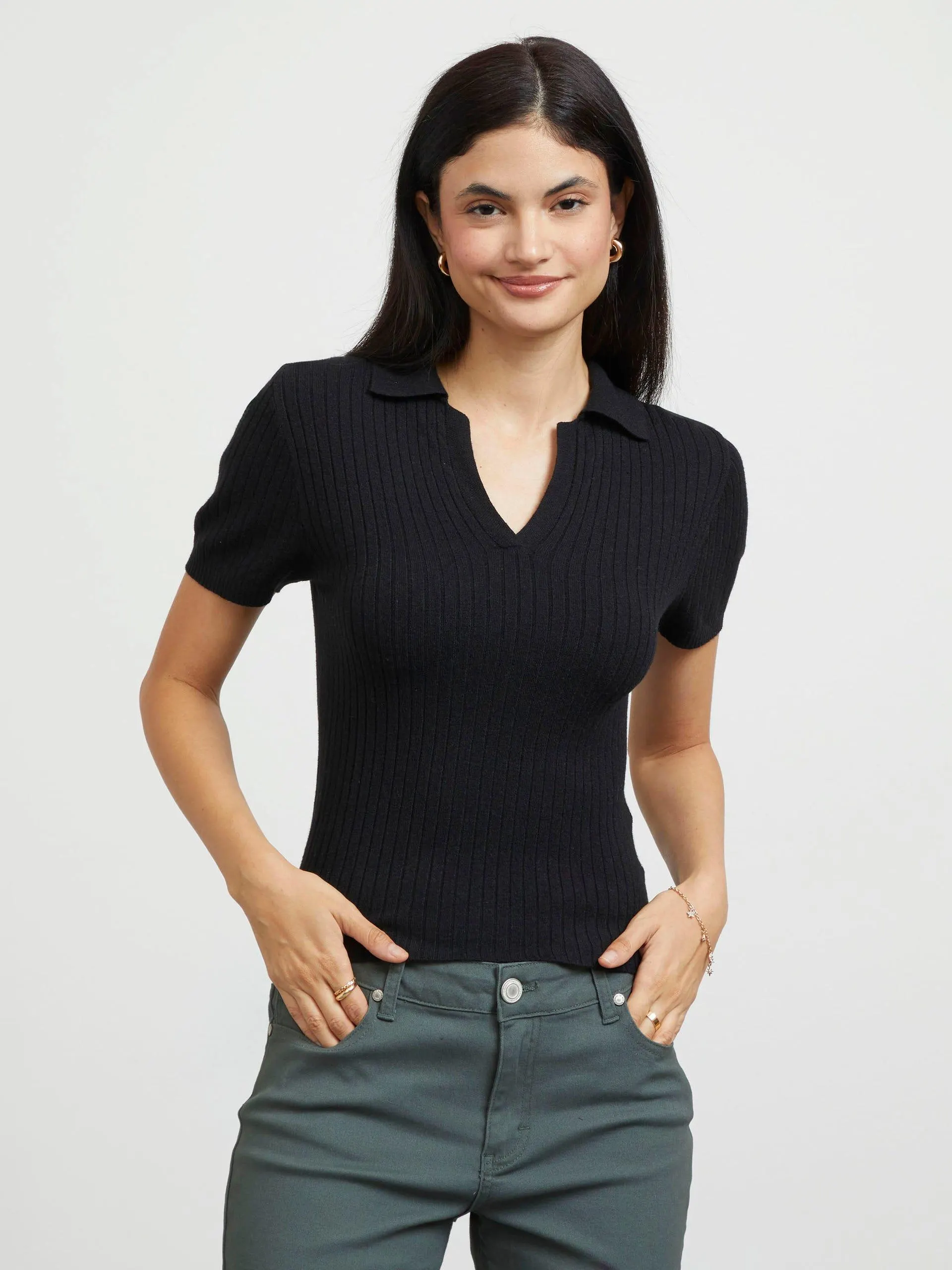 Polo Manga Corta Tejida Negra