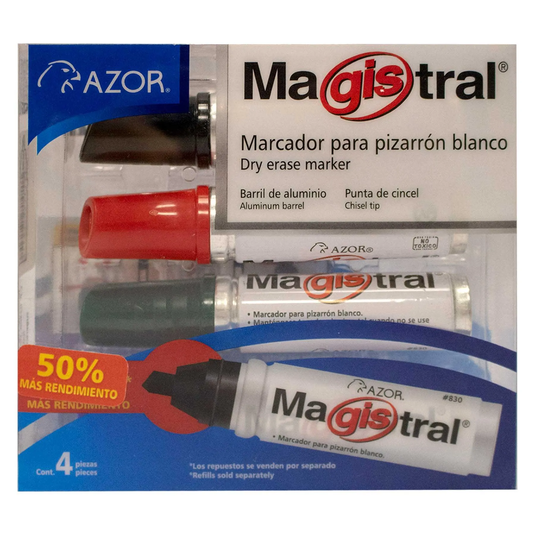 Marcador para Pintarrón Magistral Bl/4 Metálico, Punta Cincel