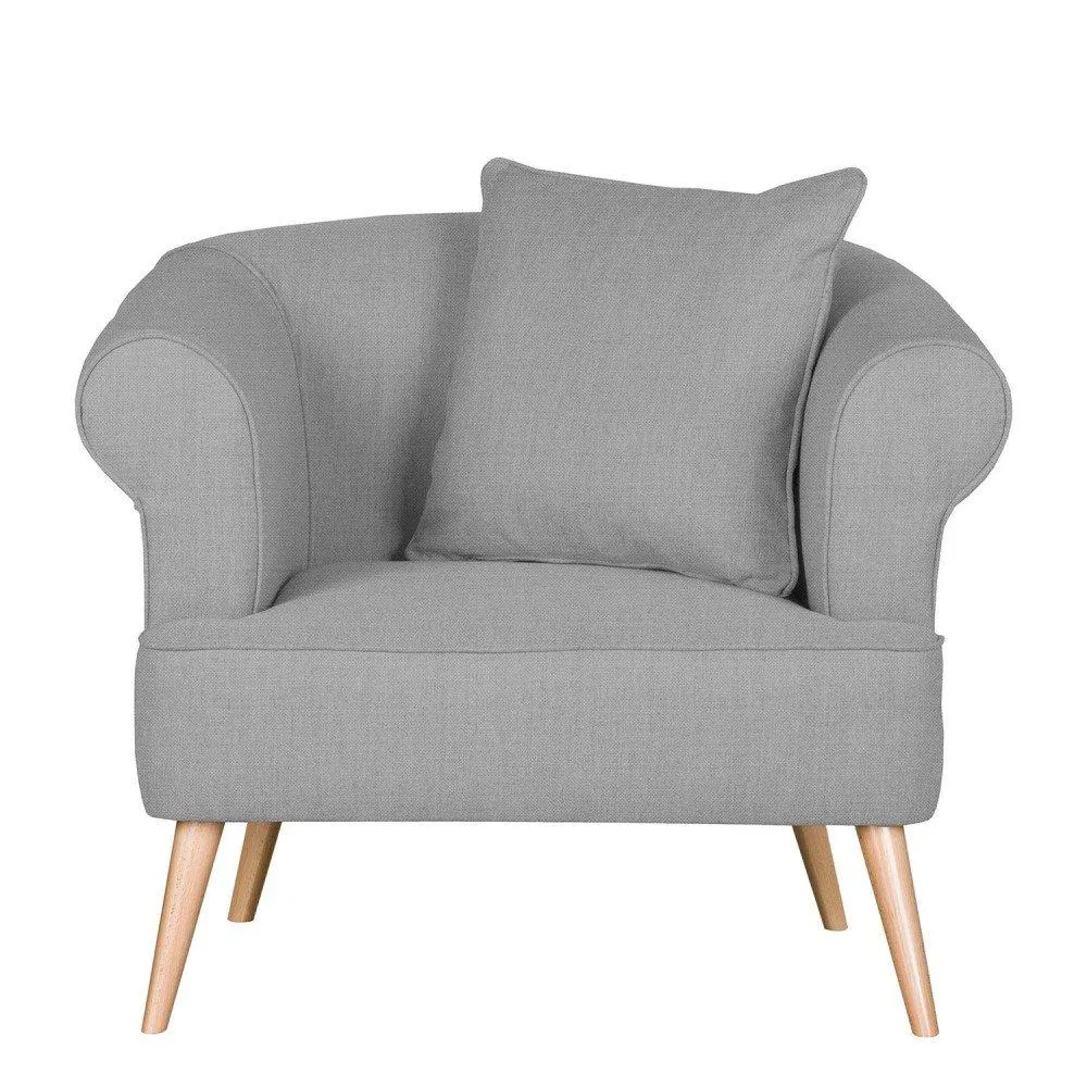 Lilú - Sillon estilo moderno con tela gris claro y su cojin