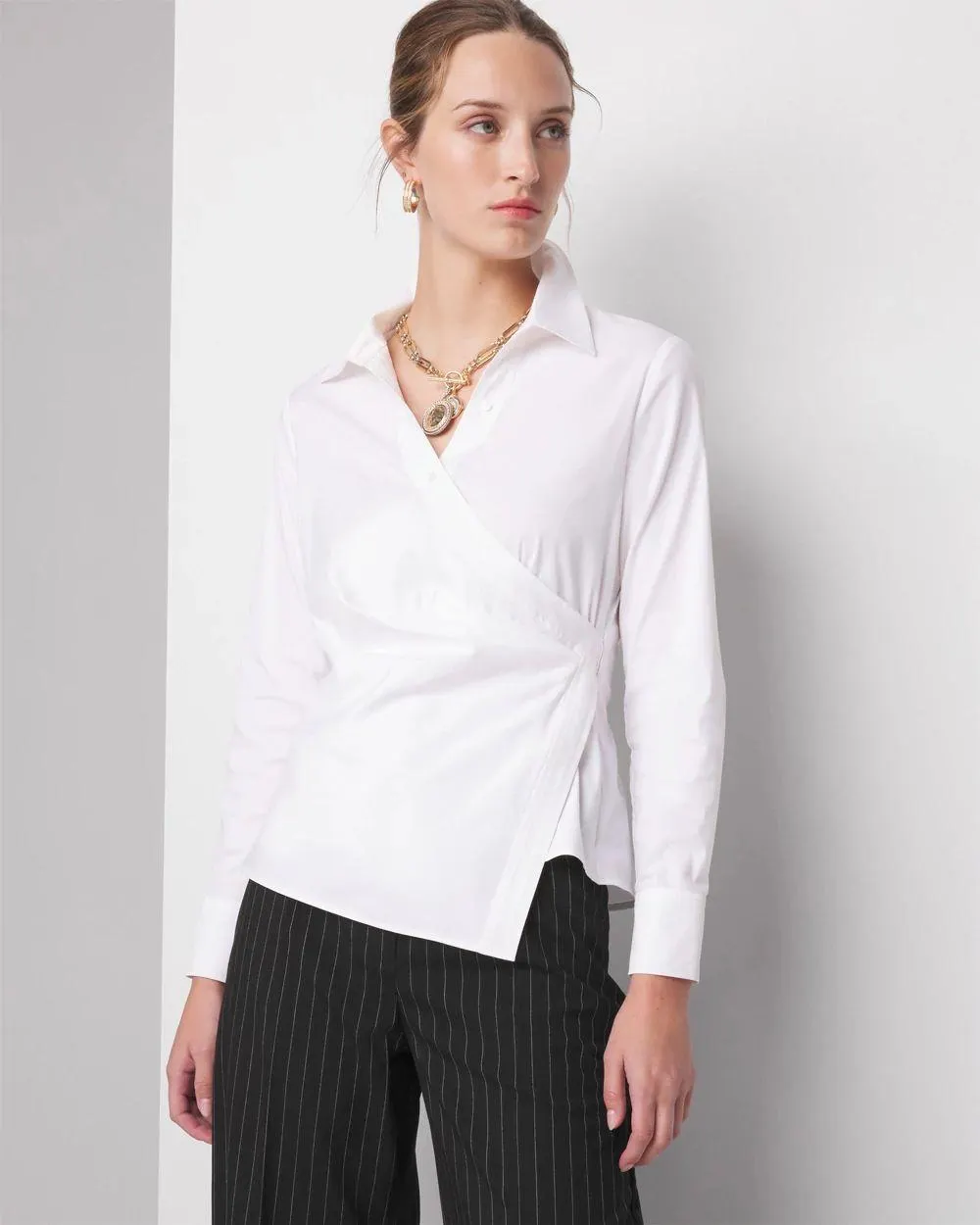 Long Sleeve Surplice Poplin Shirt