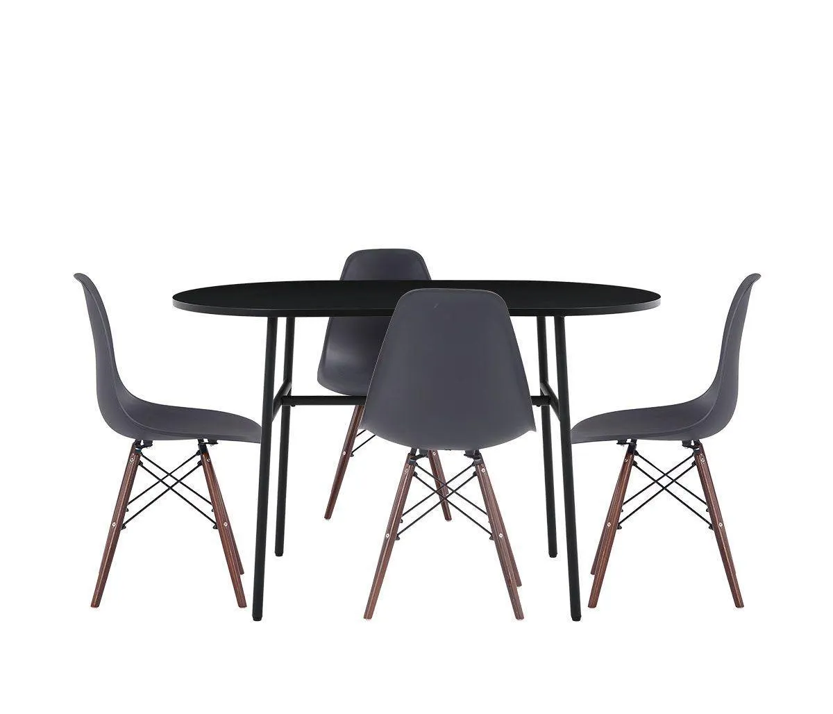 Mesa de comedor Palermo 120 cm - Negro + 4 Sillas réplica Eames nogal - Negro