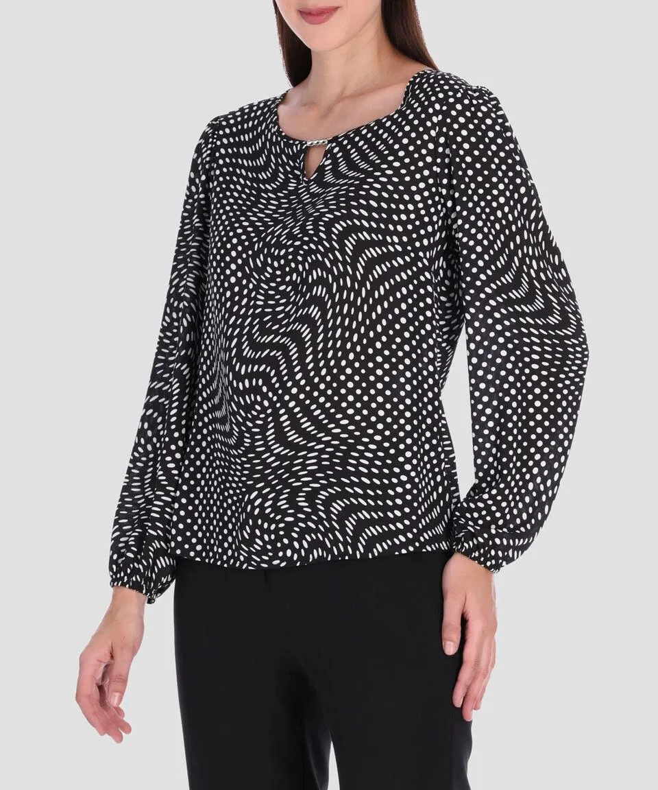 Blusa con estampado manga larga Mujer