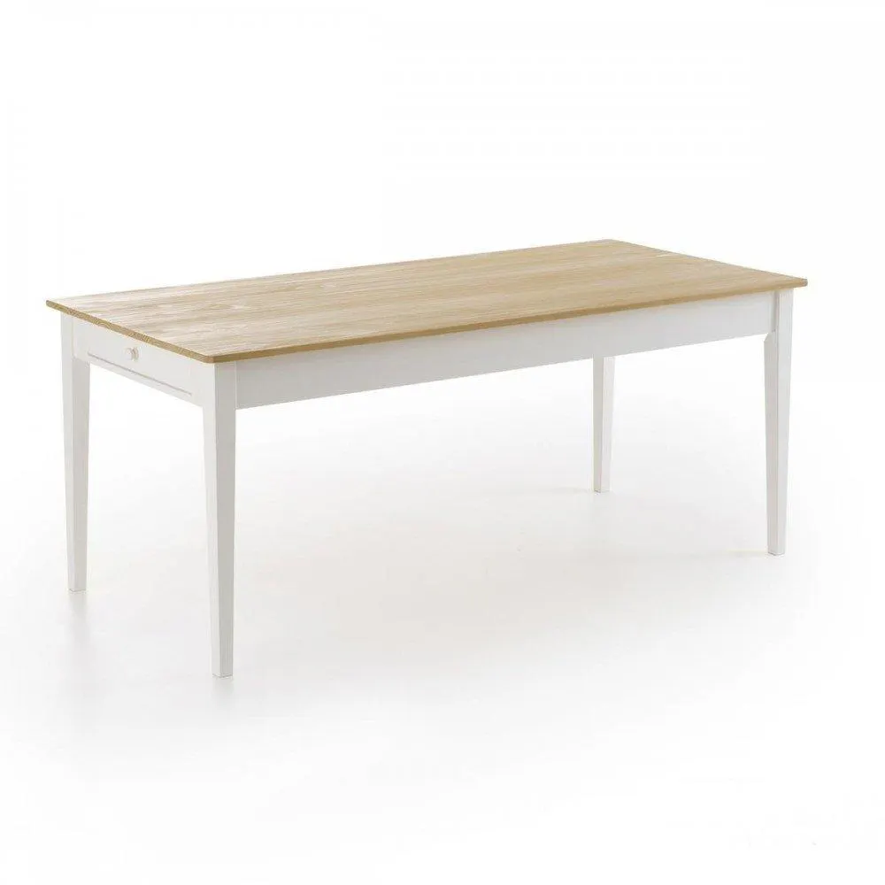 Mariano - Mesa rectangular estilo vintage color blanco y cubierta de pino tono roble