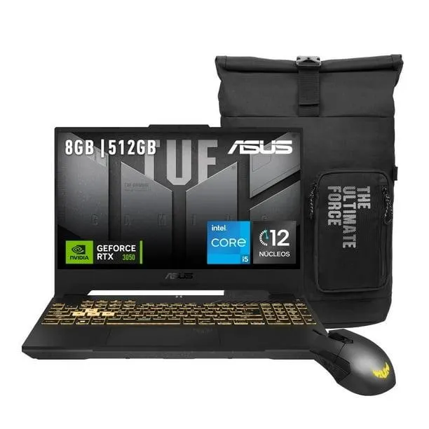 Laptop Gamer Asus TUF FX507ZC4-HN108W Nvidia GeForce RTX 3050 Intel Core i5 8GB 512GB Gris más Mochila y Mouse