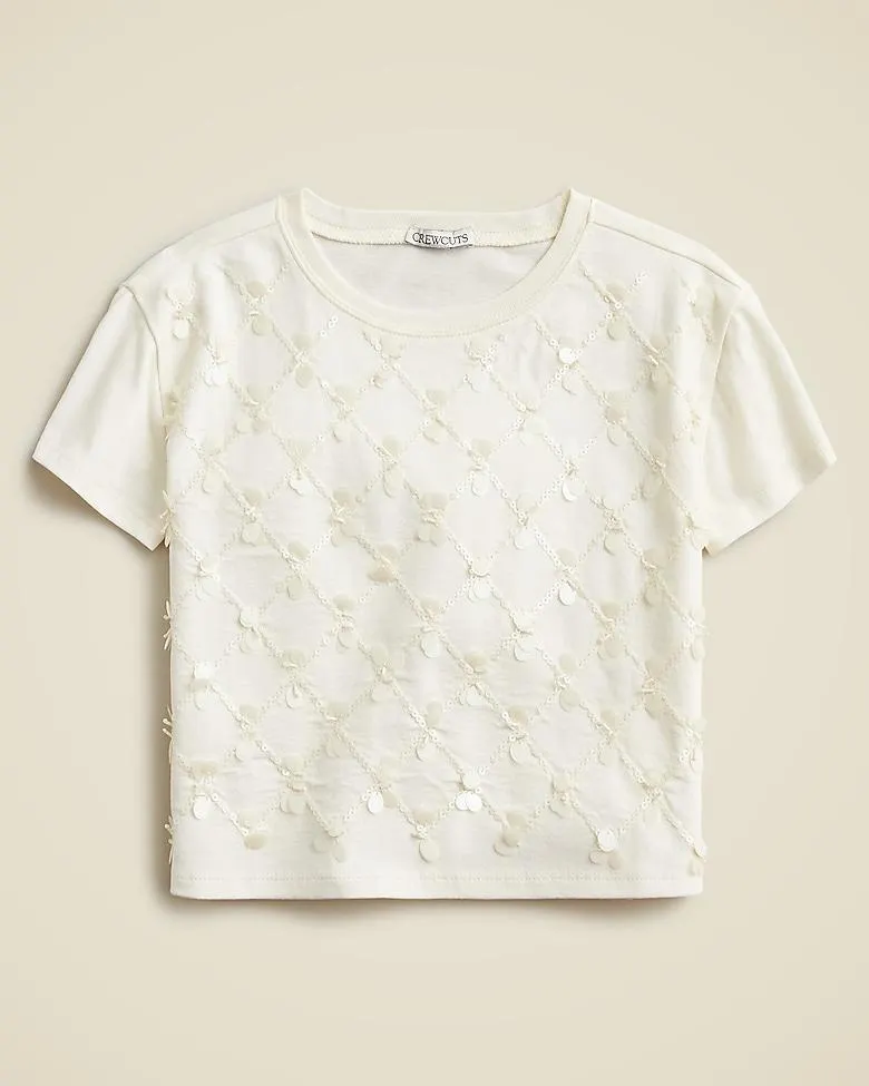 Girls' short-sleeve lattice-sequin T-shirt
