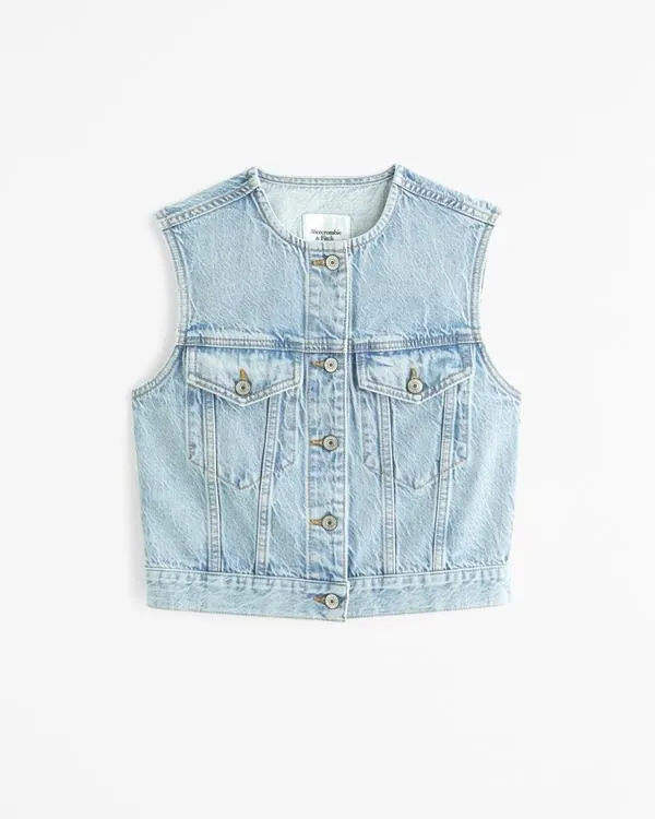 Collarless Denim Vest