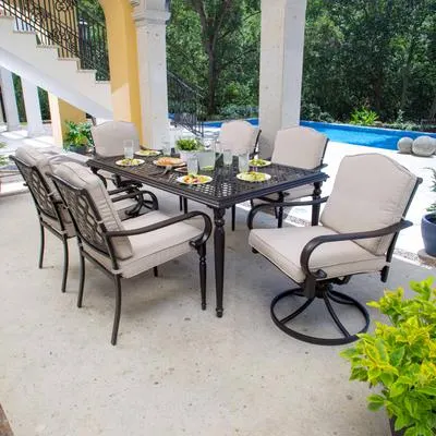 JUEGO DE JARDÍN LAUREL OAKS NEGRO 7 PIEZAS TELA ESTRUCTURA DE ACERO