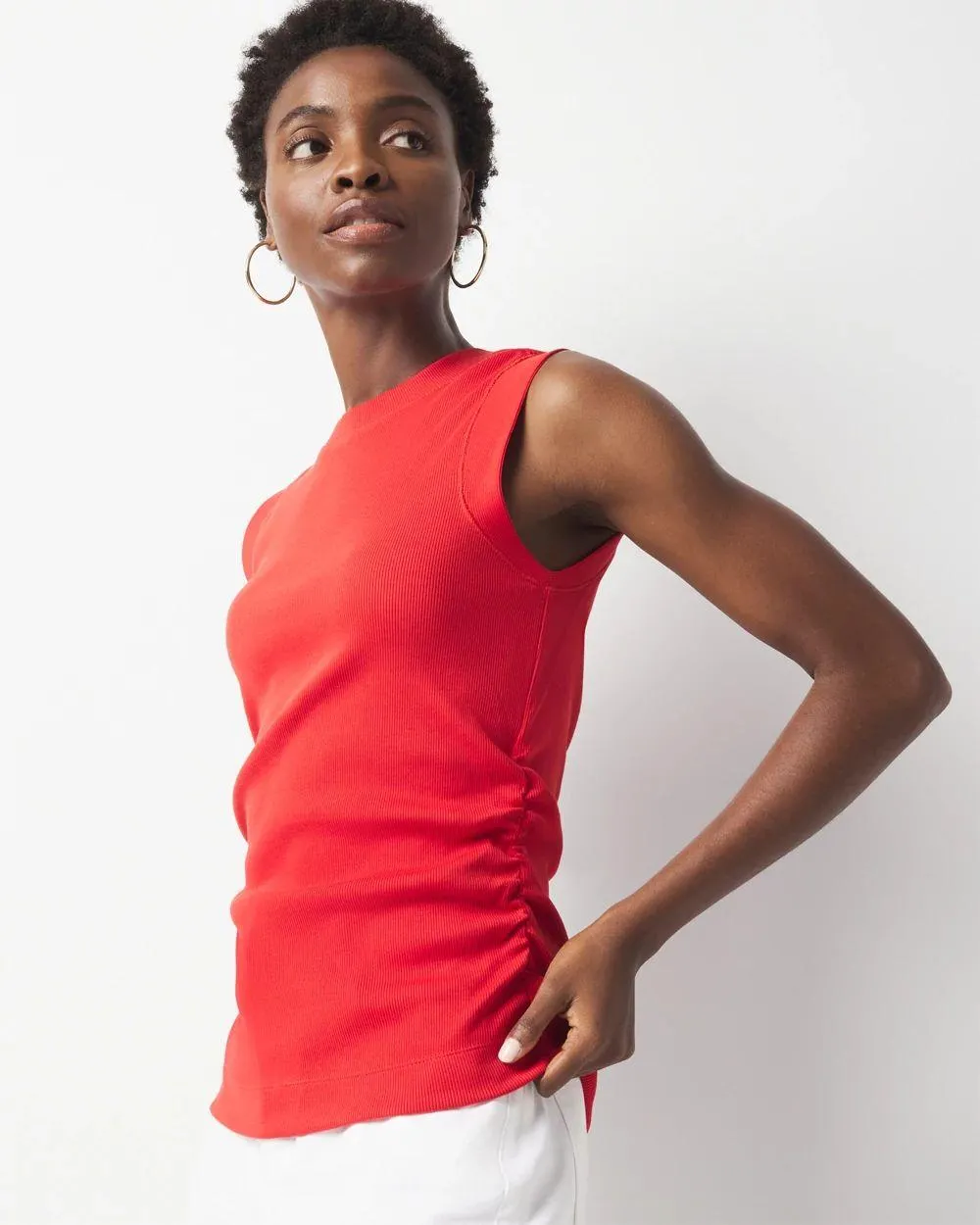 WHBM FORME ™ Ribbed Stretch Ruched Side Tank