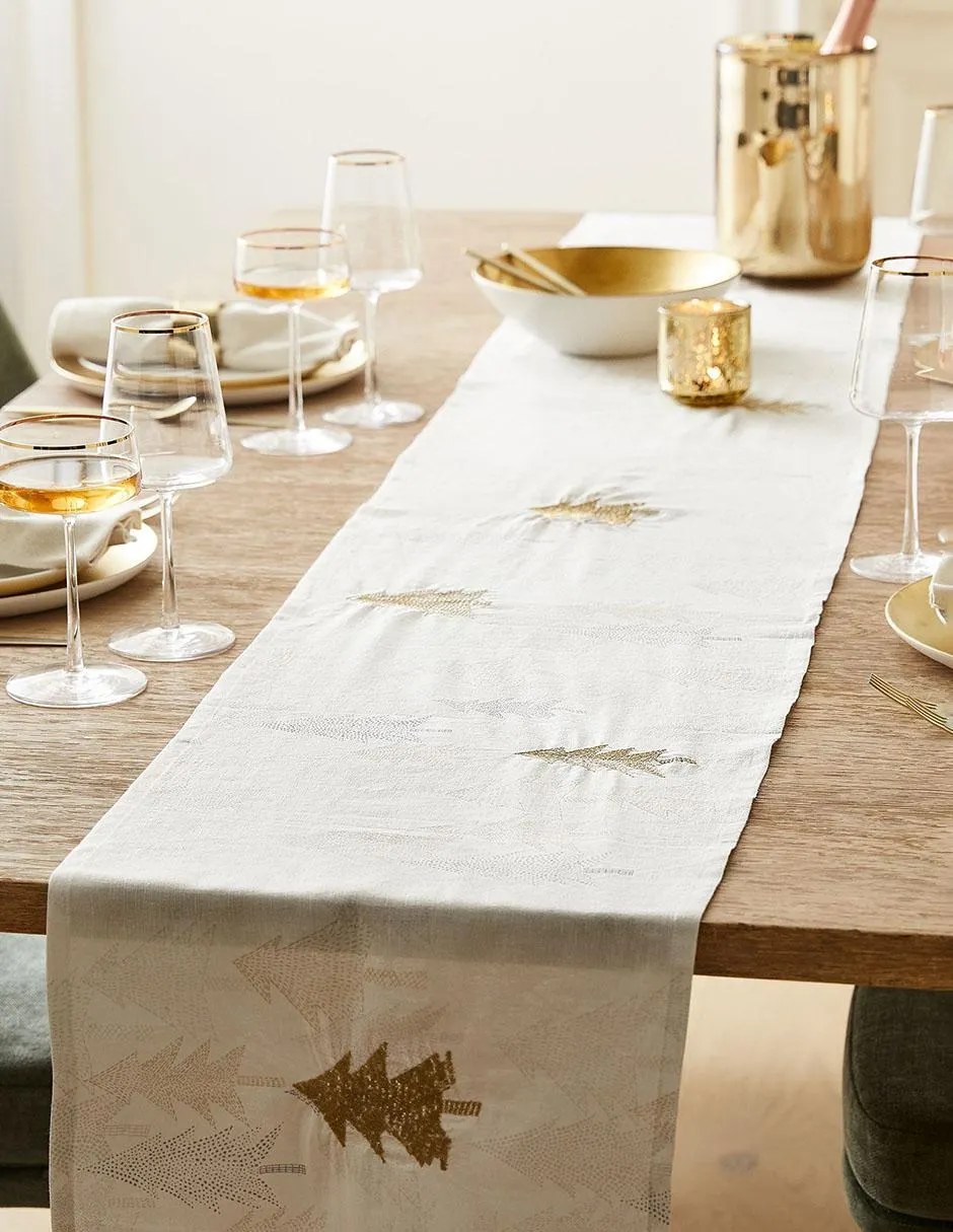 Camino de mesa navideño de lino Forest Shine