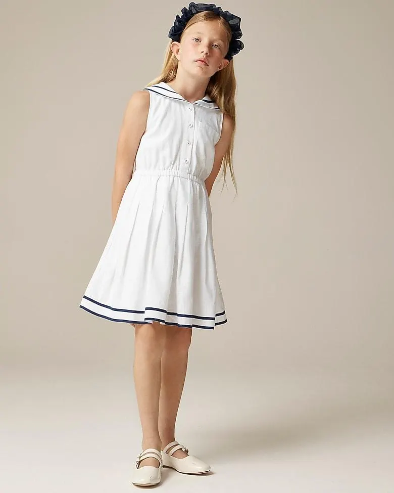 Girls' striped-collar dress in linen blend