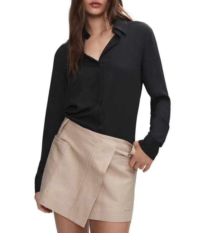 Camisa lisa de manga larga Mujer