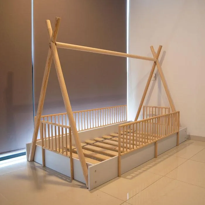 Cama Tipi Cercada Natural (no barnizada)
