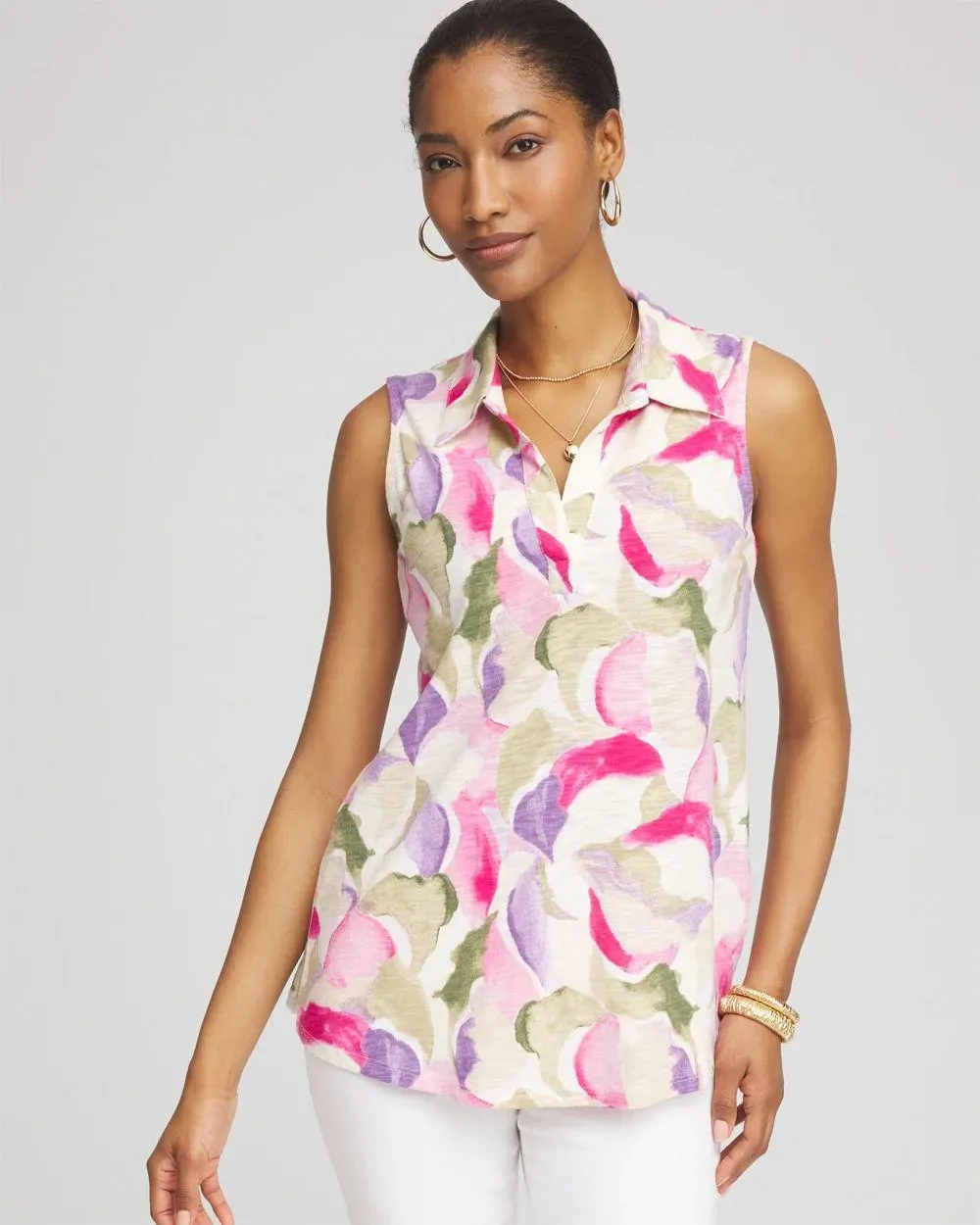 Watercolor Slub Sleeveless Collared Tunic