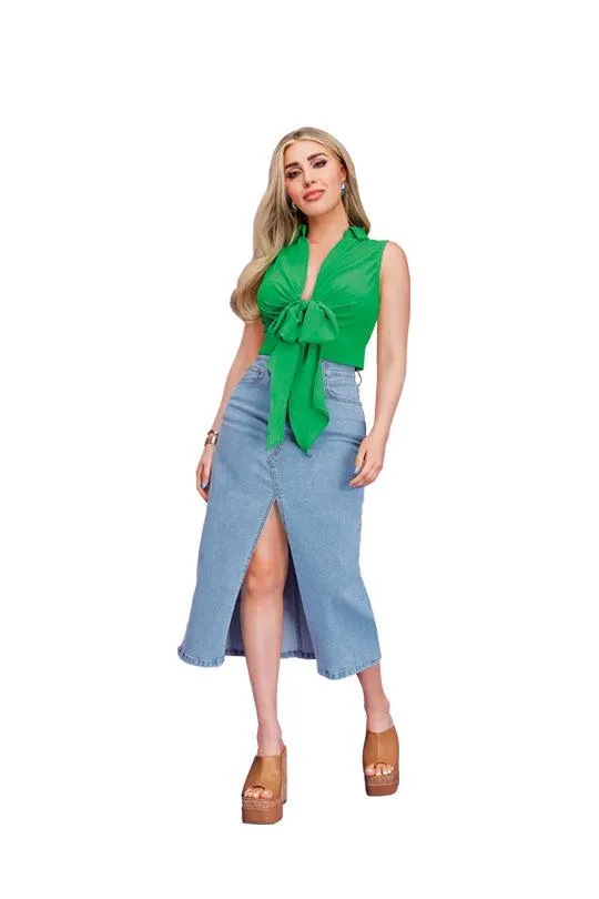 Blusa verde corta 40106