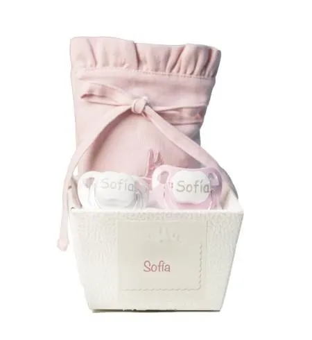 2 Chupones Personalizados y Estuche Porta Chupones