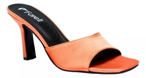 Sandalias Para Mujer Zapatillas Tacón Litzy Naranja Fareli