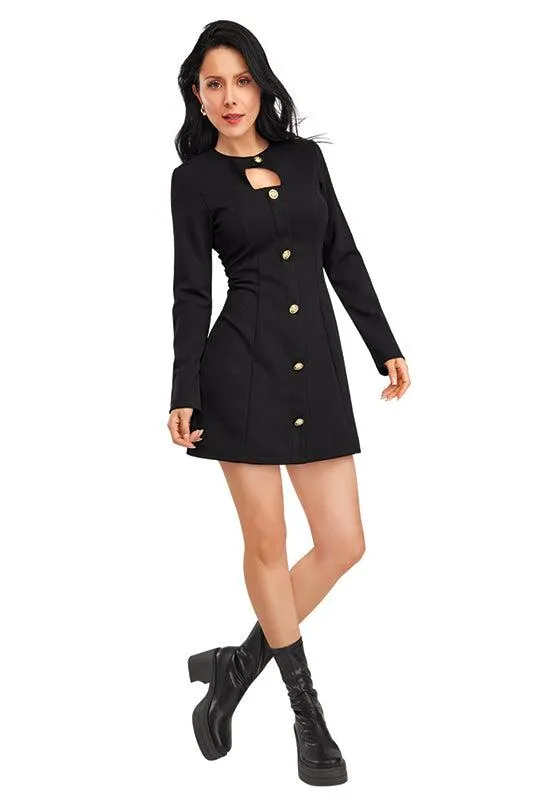 VESTIDO NEGRO CON ABOTONADURA Y CUT OUT 49070