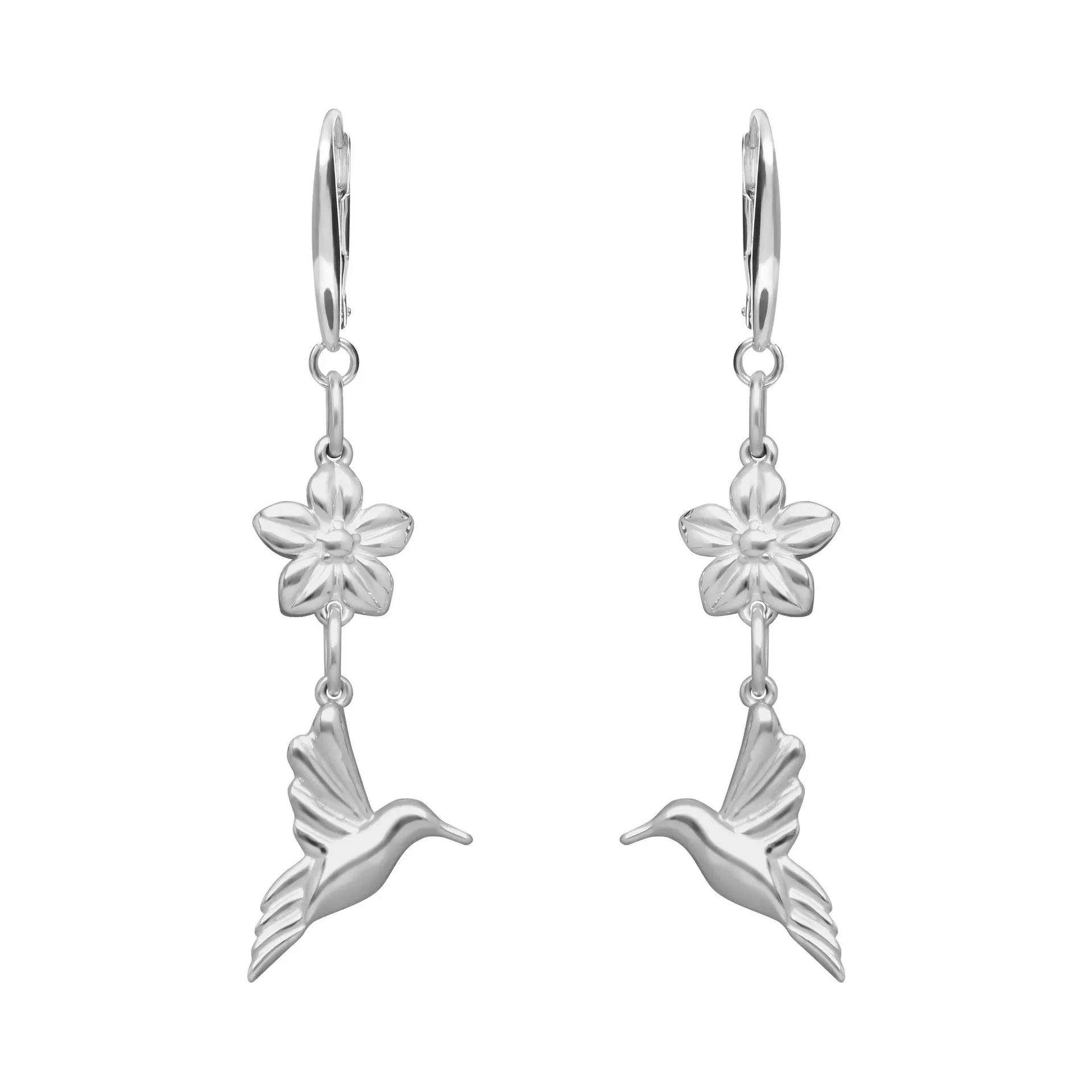 Aretes Mujer Plata 925 Mensaje Amor Dobles Flor Colibri