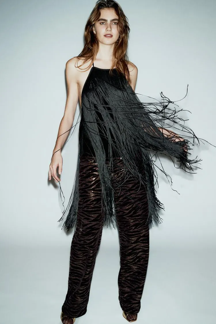 TOP HALTER TERCIOPELO FLECOS