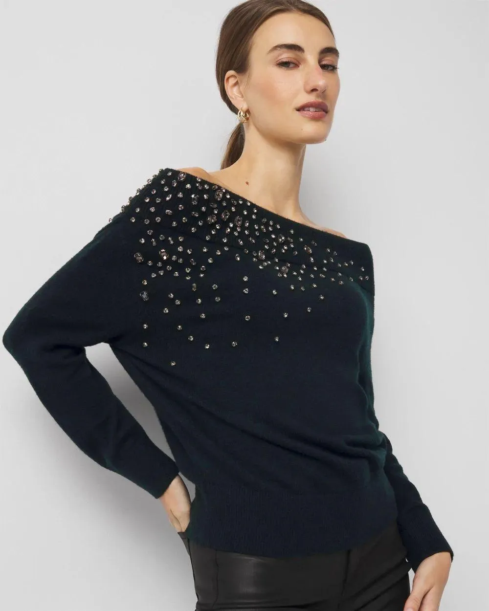 Embellished Off-The-Shoulder Sweater