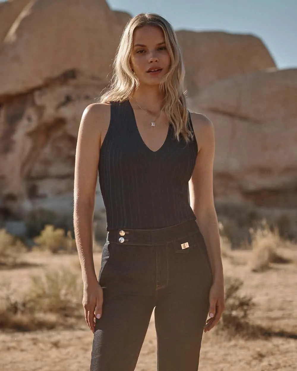Rib Sculpted V-Neck Tank