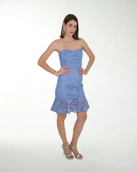 VESTIDO CASUAL ENCAJE TIPO ESTRAPLESS CON MANGA