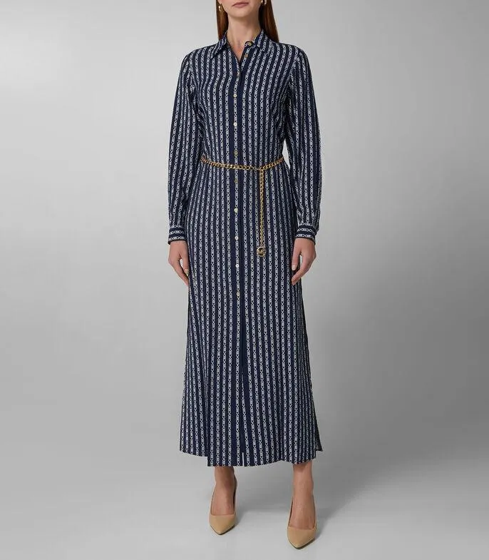 Vestido largo manga larga con monogram Mujer