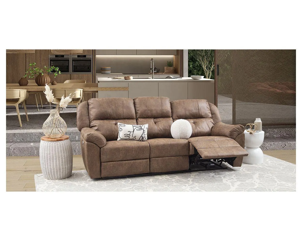 Sofá 3 Plazas Con 2 Reclinables Eléctricos Prescott Café