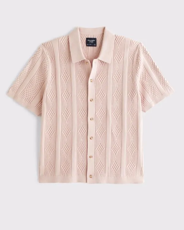 Vertical Cable Button-Through Sweater Polo