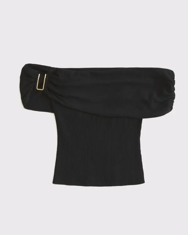 Hardware Off-The-Shoulder Sweater Top